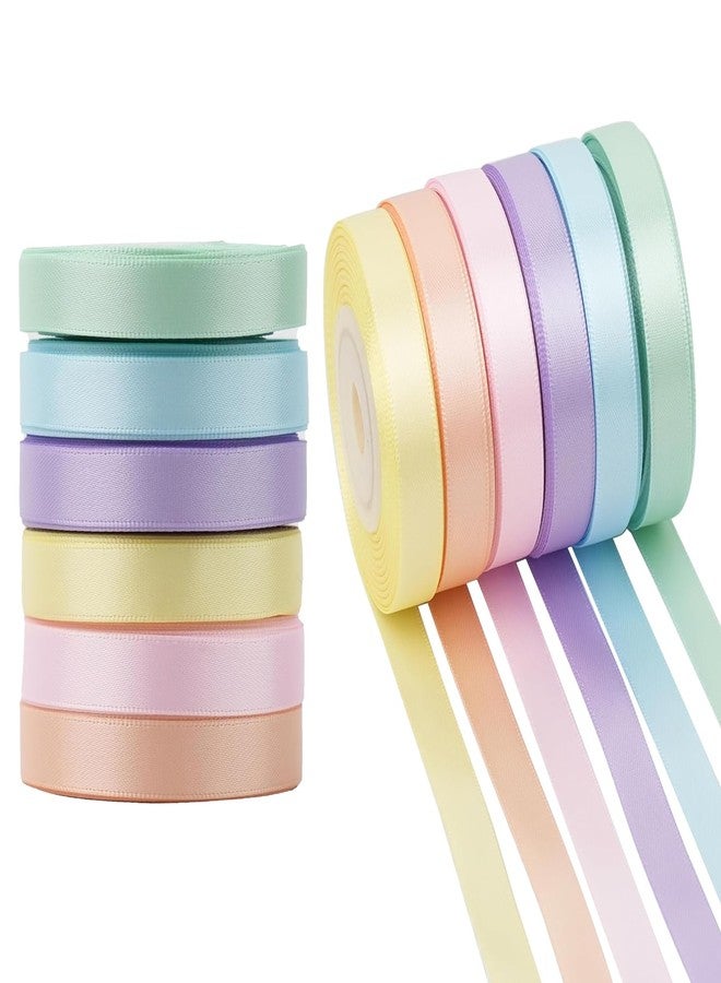 STORE 2508 Store2508 6 Rolls Pastel Ribbon for Crafts Pastel Rainbow 15mm Double Face Satin Assortment Thin Ribbon for Gift Wrapping Silk for Wedding Party Decorations Total 150 Yards (137 Metres) - Image 1